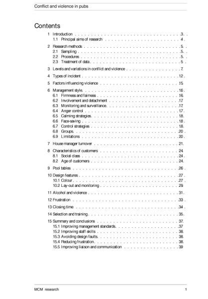 Conflict and Violence in Pubs - table of contents